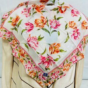 New W/Tag Yvest Saint Laurent  Mini Scarf handker19" cotton peach pink floral(95